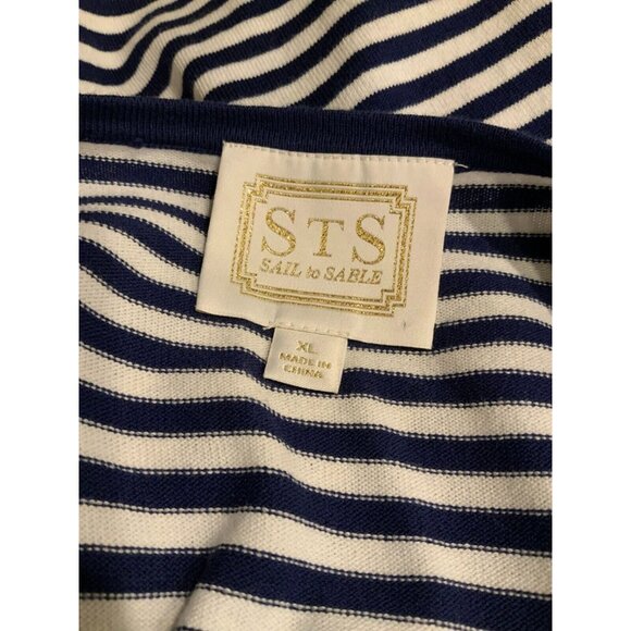 Sail to Sable Blue & White Striped Flared Sleeve Shift Dress, Size XL - Picture 8 of 8